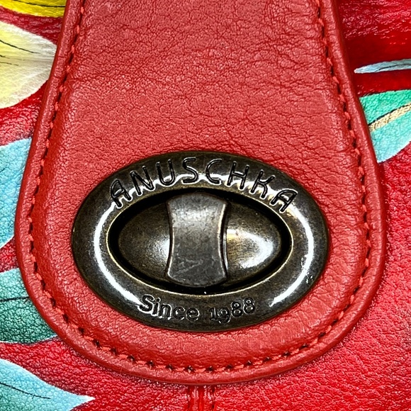 Anuschka Purse Genuine Leather Hand Painted Red Zebra Tropical Floral Bag - Picture 16 of 16